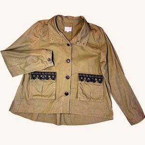 Jolt Womens Olive Utility Military Inspired Jacket w/ Embroidery Feminine Cut XL